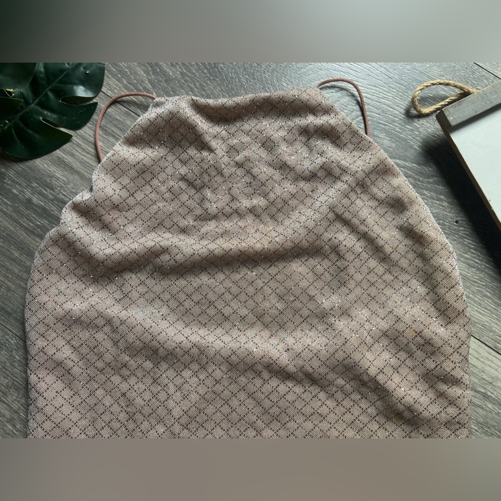Olive Tree Blush Pink Shimmery Metallic Silver High Neck Halter Bodysuit. Size S - Picture 8 of 14